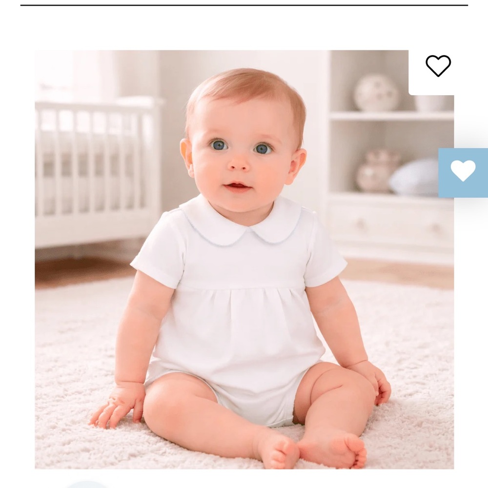 Magnolia Baby Classic White Peter Pan Collar Baby Romper with Blue